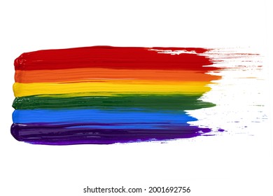 Painted Rainbow LGBT Pride flag isolated on white background. Six colored striped flag: red, orange, yellow, green, blue, and violet.  - Powered by Shutterstock