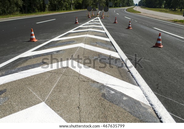 painted road markings on the
road