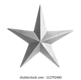 Painted Silver Star Isolated Over White Background - With Clipping Path