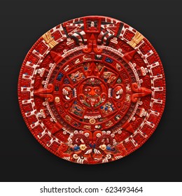 Painted Stone Aztec Calendar Latin America