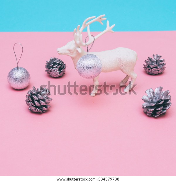 Painted White Deer Silver Christmas Decorations Stock Photo Edit