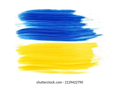 Painted yellow-blue Ukrainian flag isolated on white background