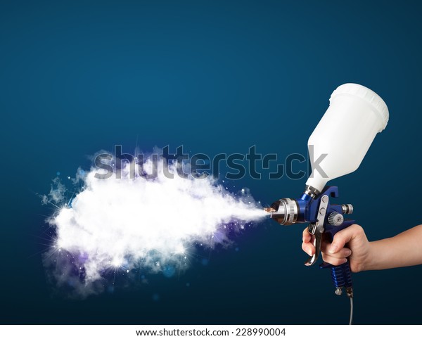 Painter\
with airbrush gun and white magical smoke\
concept