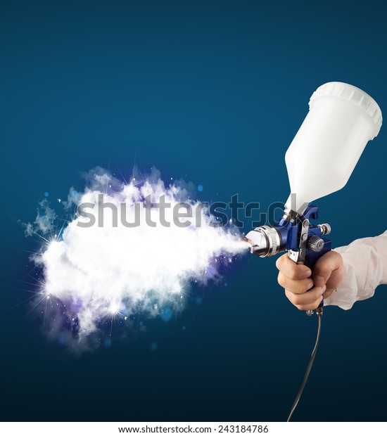 Painter\
with airbrush gun and white magical smoke\
concept