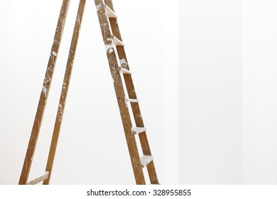 Painter Wooden Ladder,isolated On White, Wall Painting Concept