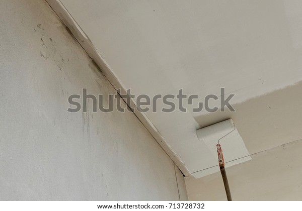 Painters Painting Ceiling White Building New Stock Photo