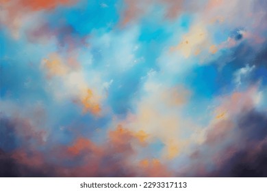 a painting of a blue sky with clouds.
