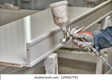 Painting Cabinets With Spray Gun. Painting Chamber, Spray Gun. Wooden Furniture Manufacturing Process