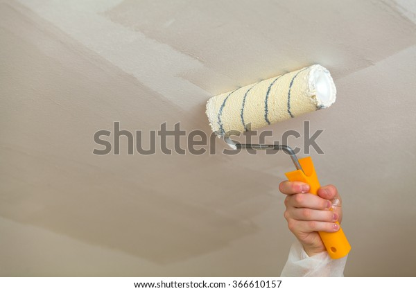 Painting Ceiling Roller White Paint Stock Photo Edit Now 366610157