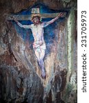 Painting of the crucifixion of Jesus Christ on Davaar Island,Scotland
