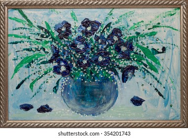 Painting In The Frame - Blue Flowers In A Vase