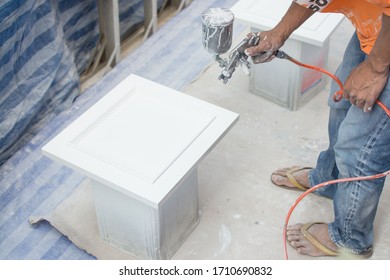 Painting Funiture With Spray Gun .  Furniture Manufacture.