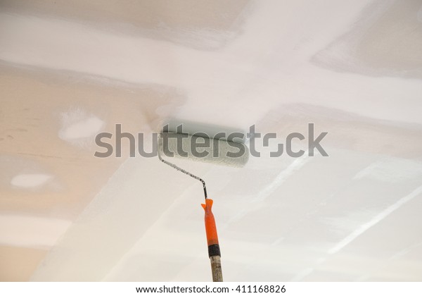 Painting Gypsum Plaster Ceiling Paint Roller Stock Photo Edit Now