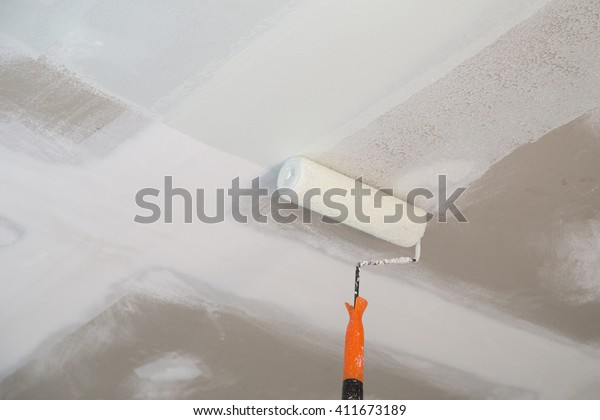 Painting Gypsum Plaster Ceiling Paint Roller Stock Photo Edit Now