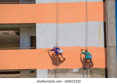 Painting On High Building, Men Painted High Building