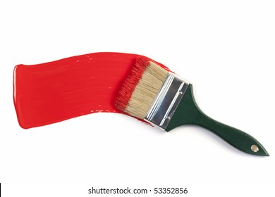 Painting Red With Paint Brush On White