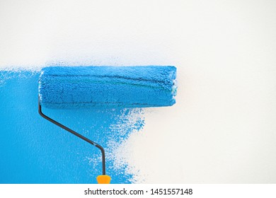 Paint Roller Redecorated Wall White Blue Stock Vector Royalty Free Shutterstock