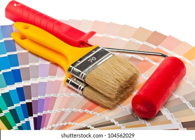 Painting Tools And Color Samples For Interior And Exterior Decoration Works