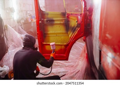 Painting A Truck In A Spray Booth, A Man Molar Car