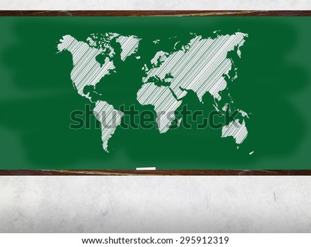 Paintings world Map by Chalk on Textured Blackboard