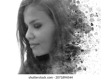 Paintography. Expressive Monochromatic Portrait Of Young Woman