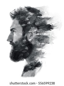 Paintography. Portrait Of A Bearded Man Fading In Black And White