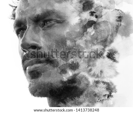 Paintography. A portrait blended with ink wash

