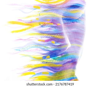 Paintography portrait. Waves of joy - Shutterstock ID 2176787419