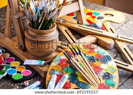 Paints and brushes