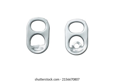 Pair of Aluminum Can Opener Pull Tab Lids, Ring-Pull Complete and Incomplete Isolated on White Background