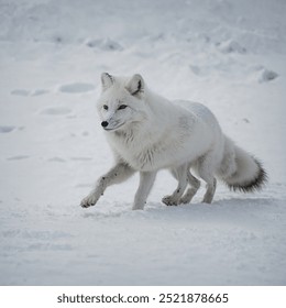 A pair of Arctic foxes playing in the snow, their pure white fur blending with the snowy landscape as they chase each other with joyful energy. - Powered by Shutterstock