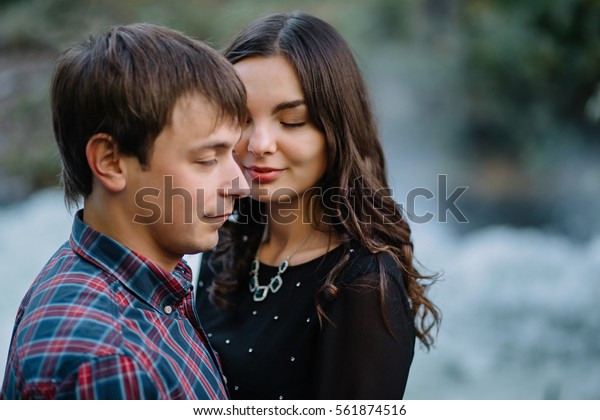 Pair Beautiful Brunette Guy Hugging On 스톡 사진 561874516 Shutterstock