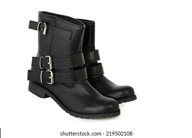 Pair Of Black Female Boots Isolated On White