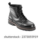 Pair of black leather boots, dress boots for men, men ankle high boots. Man