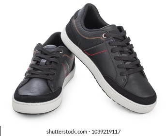 Pair Of Black Mens Sport Shoes, Sneakers Isolated On A White Background.