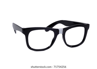 Pair Of Black Sixties Style Glasses With Tape On For A Geek Nerd Style