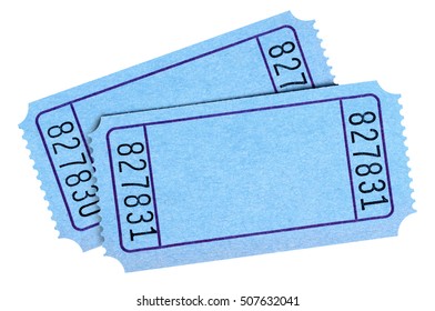 Pair of blank blue movie or raffle tickets isolated 