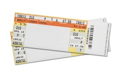 Pair Of Blank Concert Tickets Isolated On White Background.