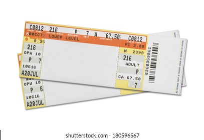 Pair of Blank Concert Tickets Isolated on White Background.