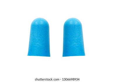 Pair Of Blue Earplugs On White Background