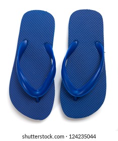 A Pair Of Blue Flipflops On A White Background