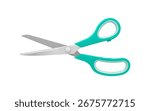 A pair of blue handled scissors in half-open position on a white background, displaying stainless steel blades and ergonomic handles. Suitable for precision cutting in office or craft, isolated image.