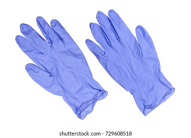 Pair Of Blue Medical  Latex Gloves Closeup