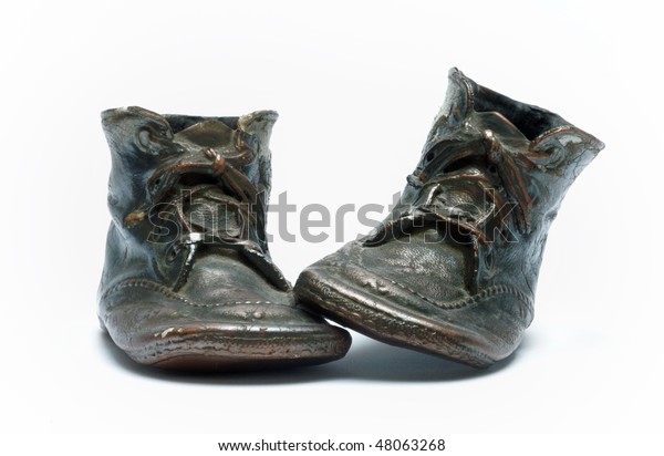 Pair Bronzed Baby Shoes Stock Photo 