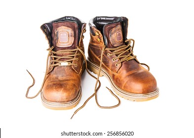 Pair Of Brown Boots On White Background