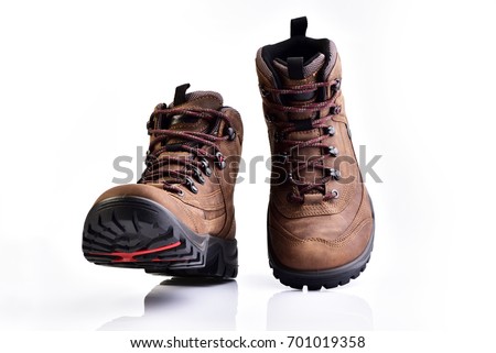 Pair of brown hiking boots,isolate on a white background