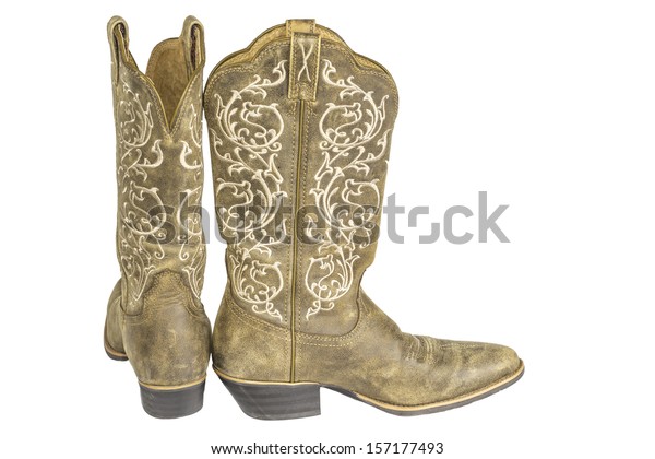 Pair Brown Ladies Cowboy Western Boots 