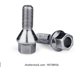 Pair car wheel bolts isolated white