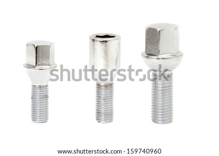 Pair of car wheel bolts isolated on white