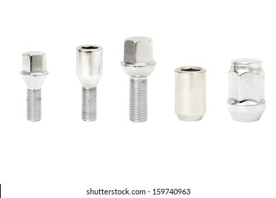 Pair car wheel bolts   nuts isolated white